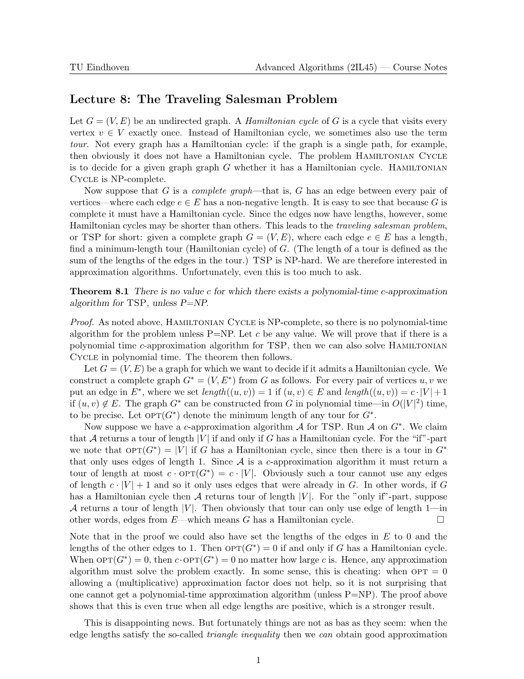 Lecture 8: the Traveling Salesman Problem