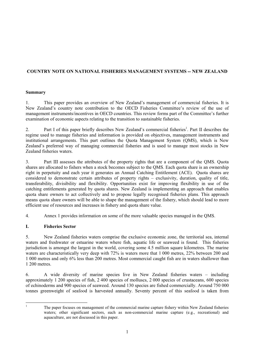 1 Country Note on National Fisheries Management