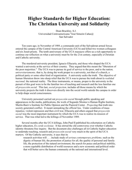 Higher Standards for Higher Education: the Christian University and Solidarity