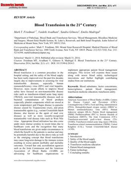 Blood Transfusion in the 21St Century