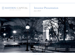 Investor Presentation NEW YORK | SINGAPORE July 2021