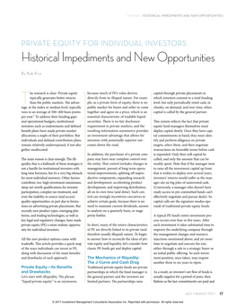 PRIVATE EQUITY for INDIVIDUAL INVESTORS Historical Impediments and New Opportunities