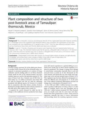 Plant Composition and Structure of Two Post-Livestock Areas of Tamaulipan Thornscrub, Mexico Miguel A
