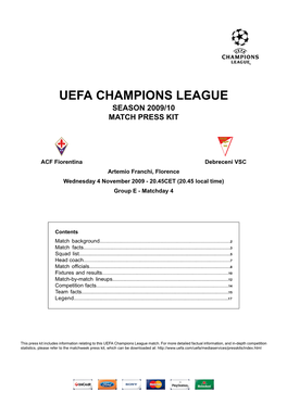 Uefa Champions League Season 2009/10 Match Press Kit