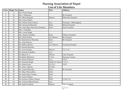 Nursing Association of Nepal List of Life Members S.No