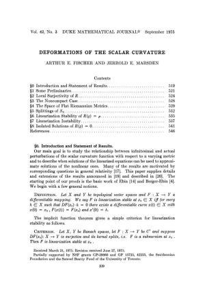 Deformations of the Scalar Curvature Arthur E