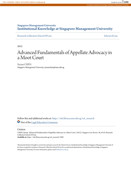 Advanced Fundamentals of Appellate Advocacy in a Moot Court Siyuan CHEN Singapore Management University, Siyuanchen@Smu.Edu.Sg