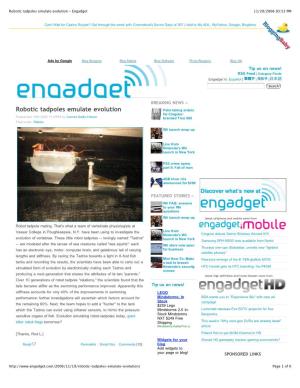 Robotic Tadpoles Emulate Evolution - Engadget 11/20/2006 03:53 PM