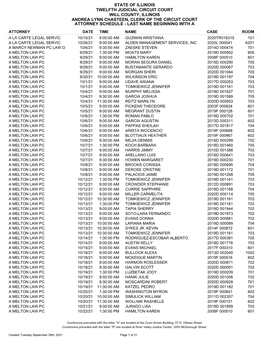 State of Illinois Twelfth Judicial Circuit Court Will County, Illinois Andrea Lynn Chasteen, Clerk of the Circuit Court Attorney Schedule - Last Name Beginning with A