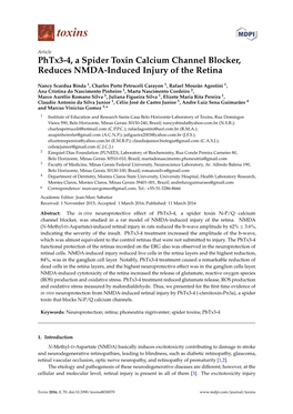 Phtx3-4, a Spider Toxin Calcium Channel Blocker, Reduces NMDA-Induced Injury of the Retina