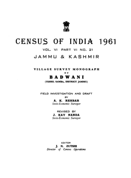 Village Survey Monograph of Badwani, Part VI No-21, Vol-VI