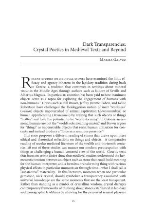 Dark Transparencies: Crystal Poetics in Medieval Texts and Beyond