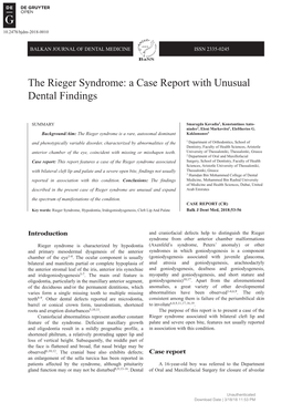 The Rieger Syndrome: a Case Report with Unusual Dental Findings