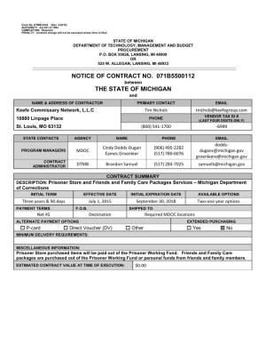 Notice of Contract No. 071B5500112 the State Of