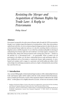 Resisting the Merger and Acquisition of Human Rights by Trade Law: a Reply to Petersmann