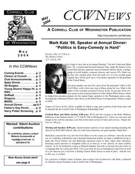 Ccwnews 2004 Acornell Club of Washington Publication