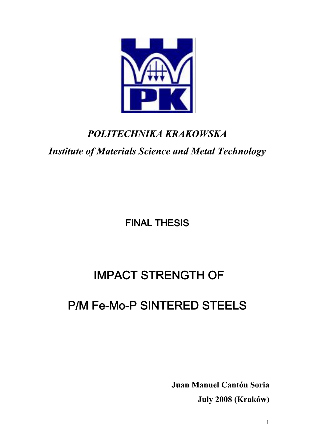 IMPACT STRENGTH of P/M Fe-Mo-P SINTERED STEELS