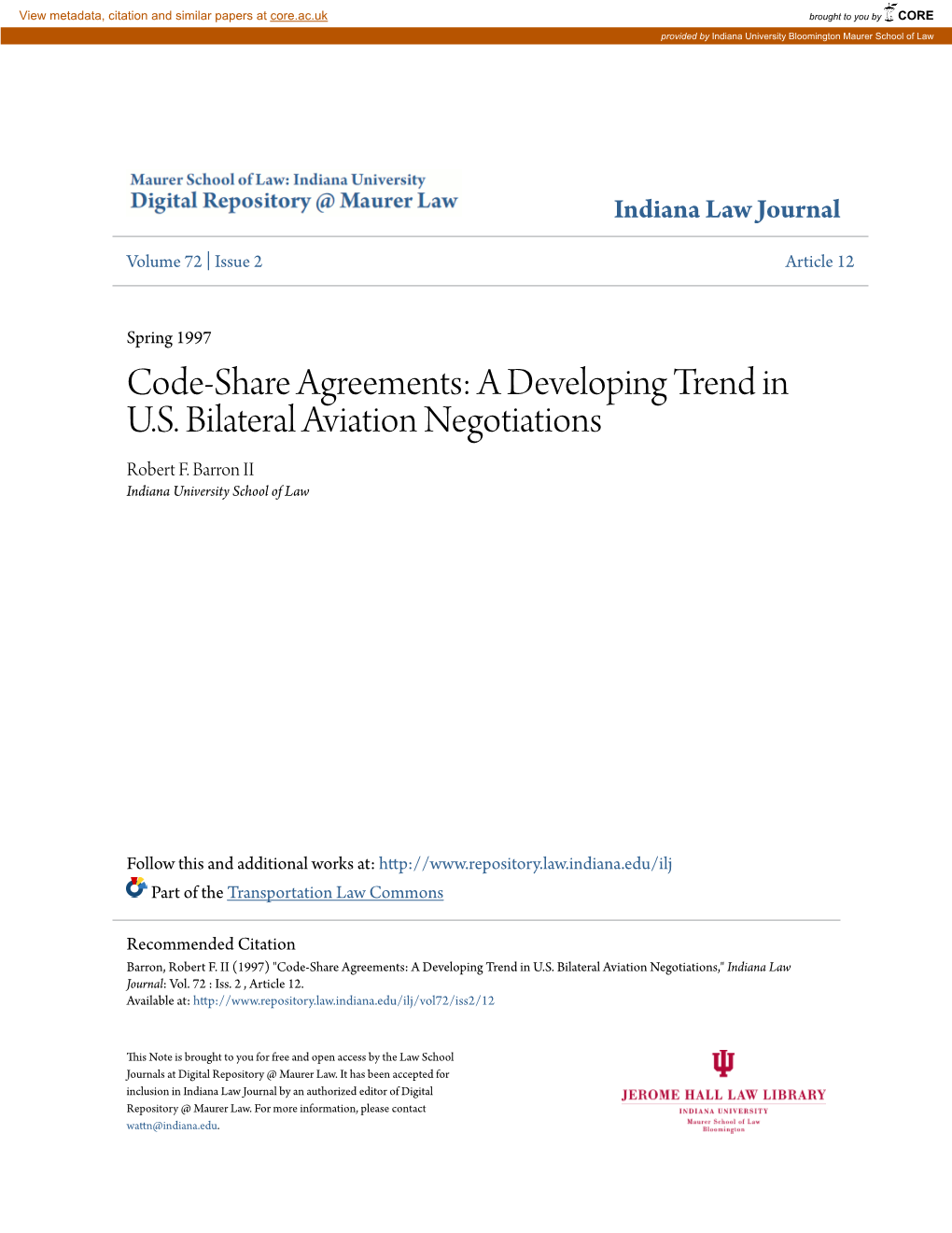 Code-Share Agreements: a Developing Trend in U.S