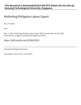 Rethinking Philippine Labour Export