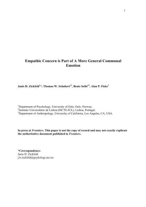 Empathic Concern Is Part of a More General Communal Emotion