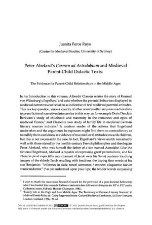 Peter Abelard's Carmen Ad Astralabium and Medieval Parent-Child Didactic Texts