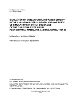 Simulation of Streamflow and Water Quality in the Christina River