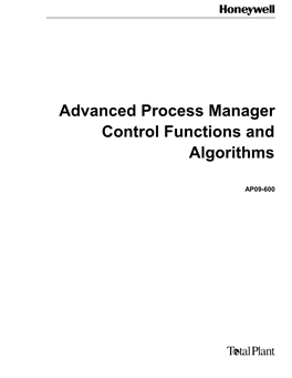 Advanced Process Manager Control Functions and Algorithms