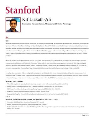 Kif Liakath-Ali Postdoctoral Research Fellow, Molecular and Cellular Physiology