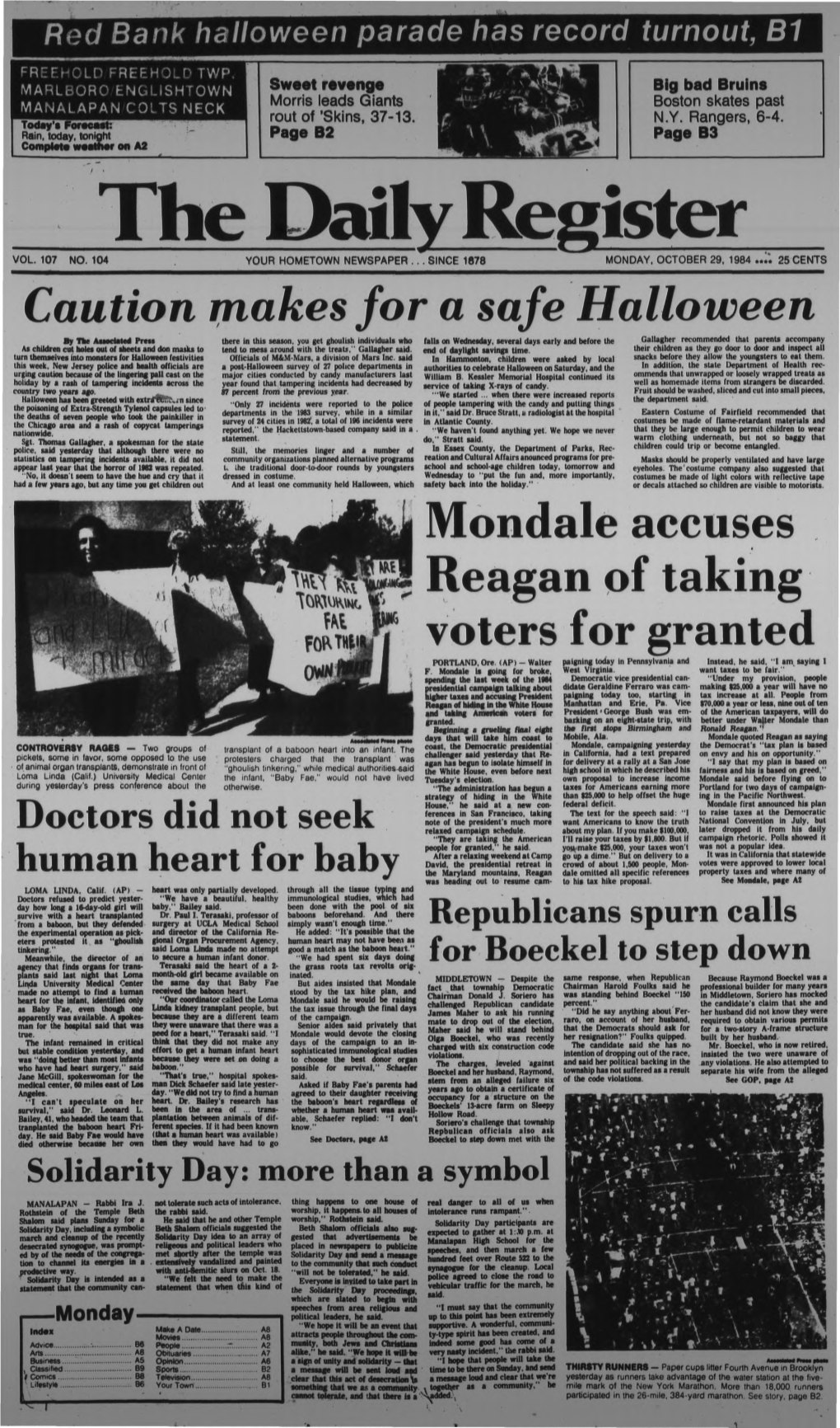 Caution Makes for a Safe Halloween Mondale Accuses Reagan of Taking Voters for Granted