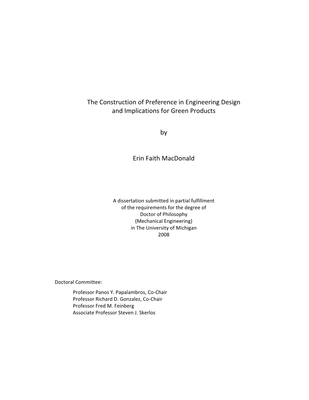 The Construction of Preference in Engineering Design and Implications for Green Products