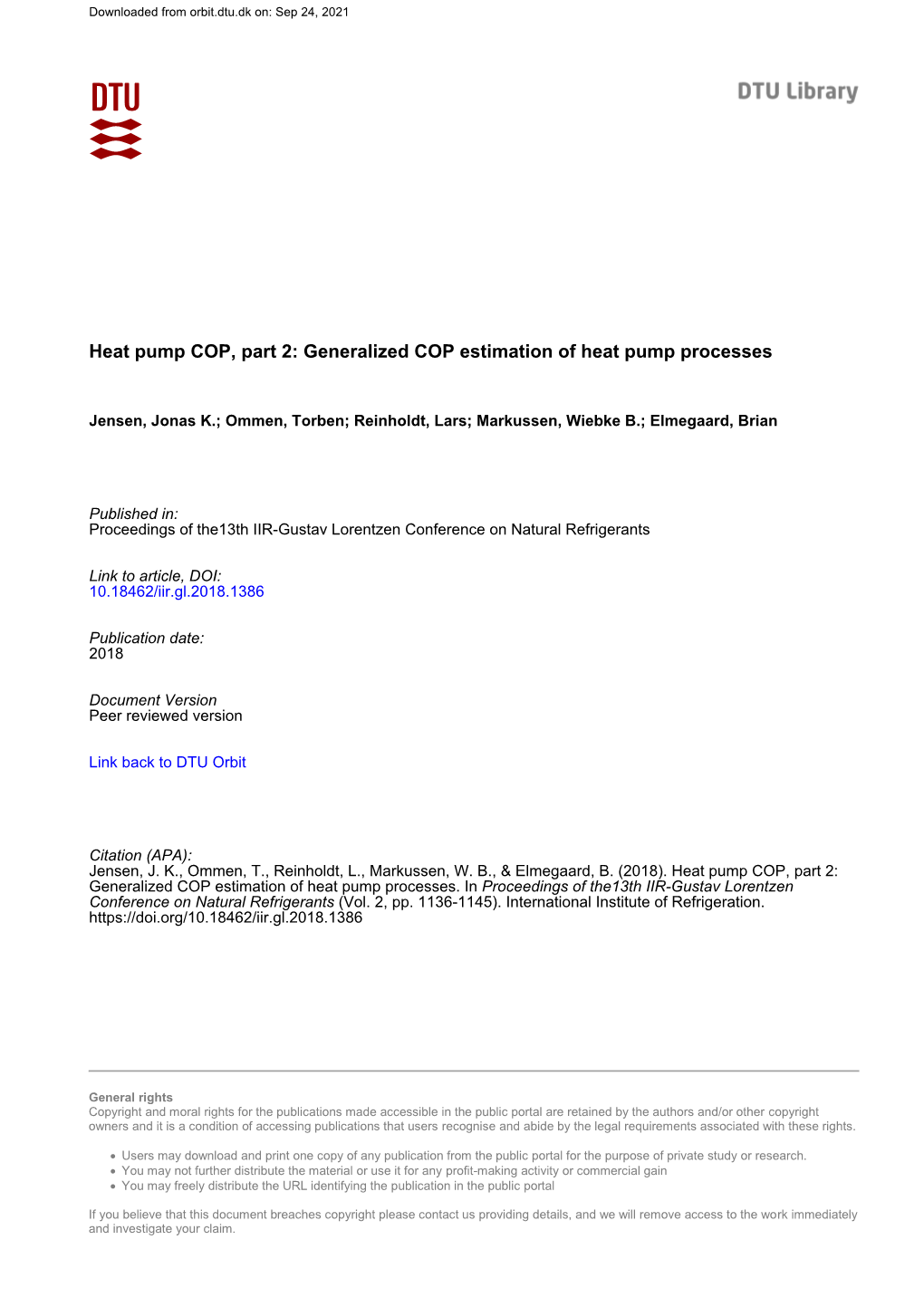 Generalized COP Estimation of Heat Pump Processes