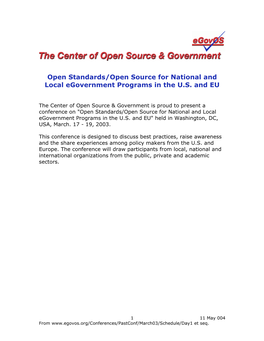 Open Standards/Open Source for National and Local Egovernment Programs in the U.S