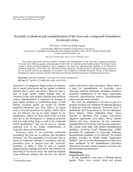 Scientific Evaluation and Standardization of the Ayurvedic Compound Formulation Yavānyādi Cūra