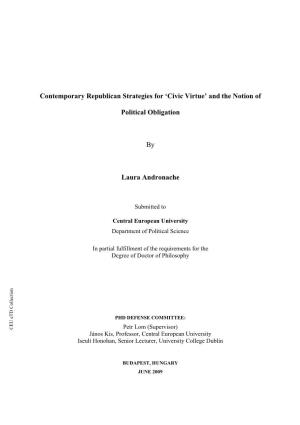 Contemporary Republican Strategies for 'Civic Virtue' and the Notion Of