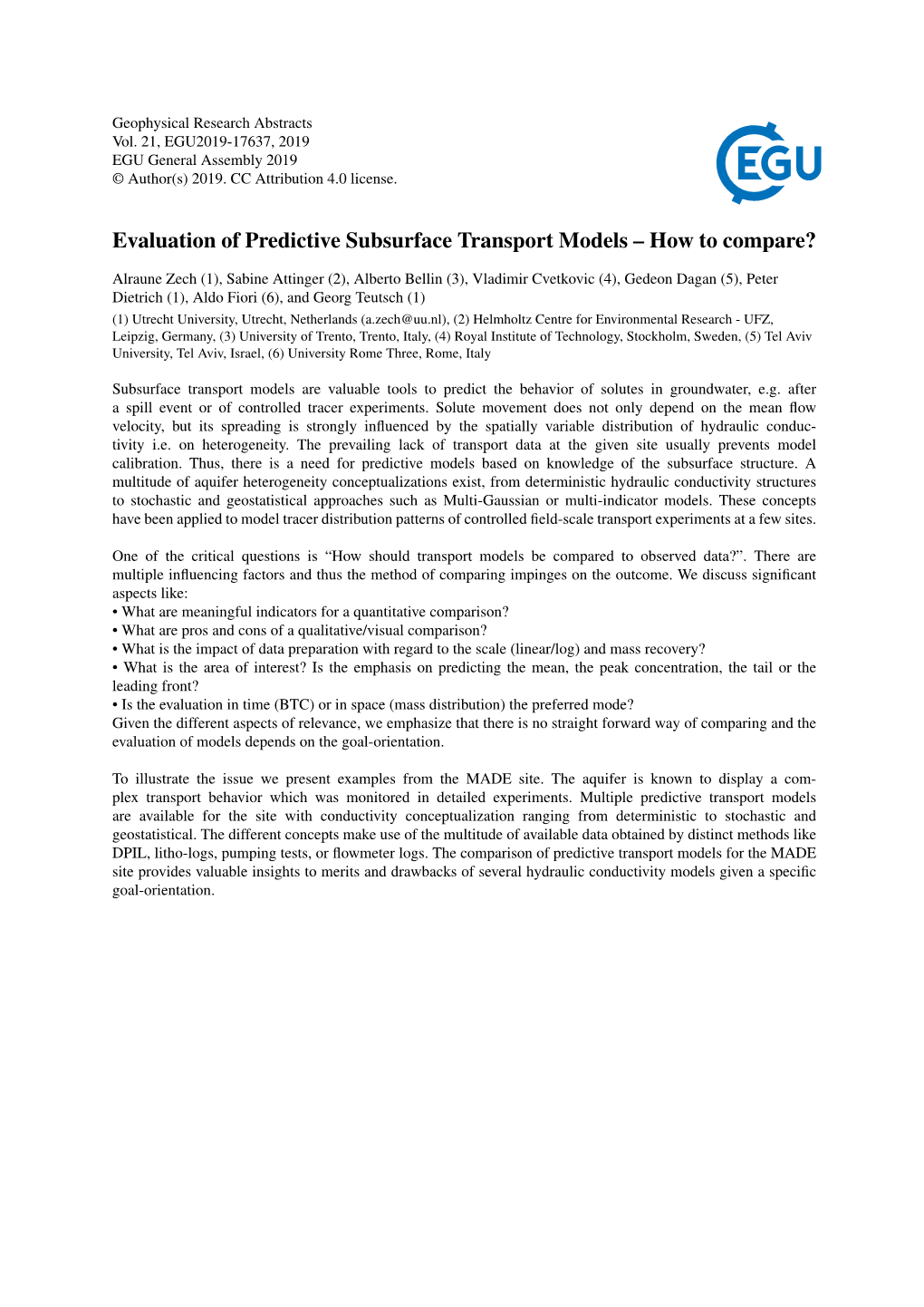 Evaluation of Predictive Subsurface Transport Models – How to Compare?