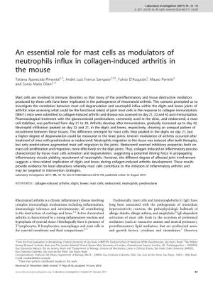 An Essential Role for Mast Cells As Modulators of Neutrophils Influx In