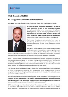 HWG Newsletter 07/2016 No Energy Transition Without Offshore Wind!