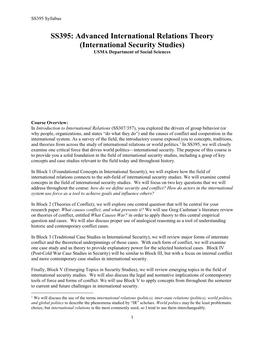 SS395: Advanced International Relations Theory (International Security Studies) USMA Department of Social Sciences
