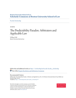 The Predictability Paradox: Arbitrators and Applicable Law, No
