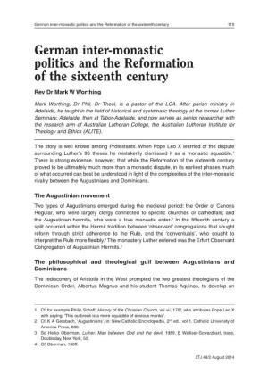 German Inter-Monastic Politics and the Reformation of the Sixteenth Century 115