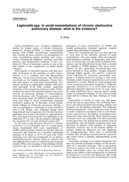 Legionella Spp. in Acute Exacerbations of Chronic Obstructive Pulmonary Disease: What Is the Evidence?