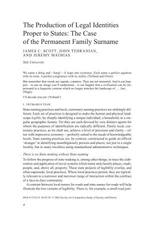The Production of Legal Identities Proper to States: the Case of the Permanent Family Surname