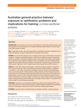 Australian General Practice Trainees' Exposure to Ophthalmic Problems