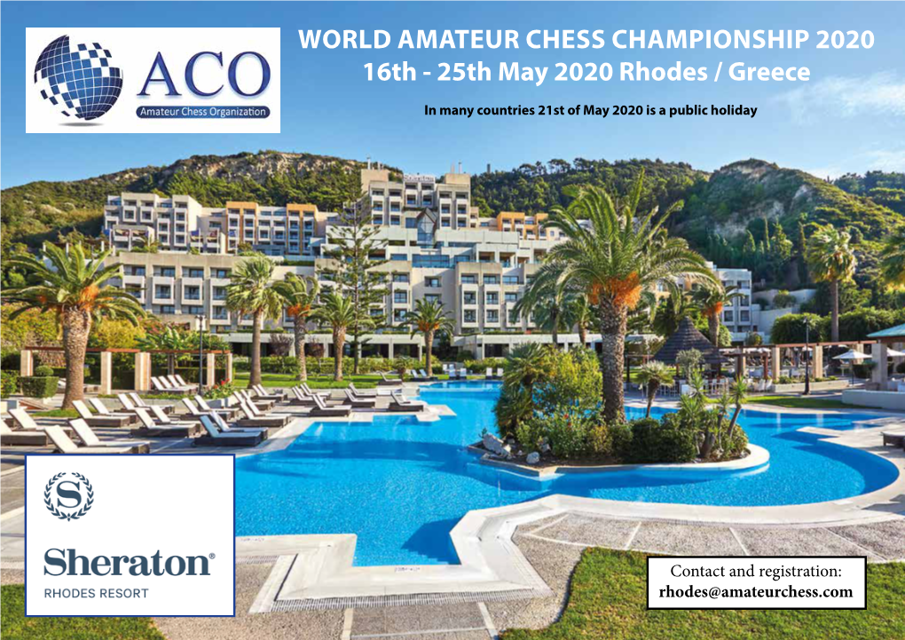 WORLD AMATEUR CHESS CHAMPIONSHIP 2020 16Th - 25Th May 2020 Rhodes / Greece