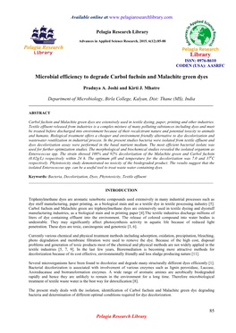 Microbial Efficiency to Degrade Carbol Fuchsin and Malachite Green Dyes