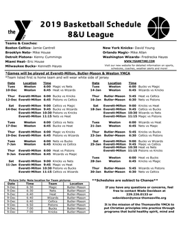 2019 Basketball Schedule 8&U League
