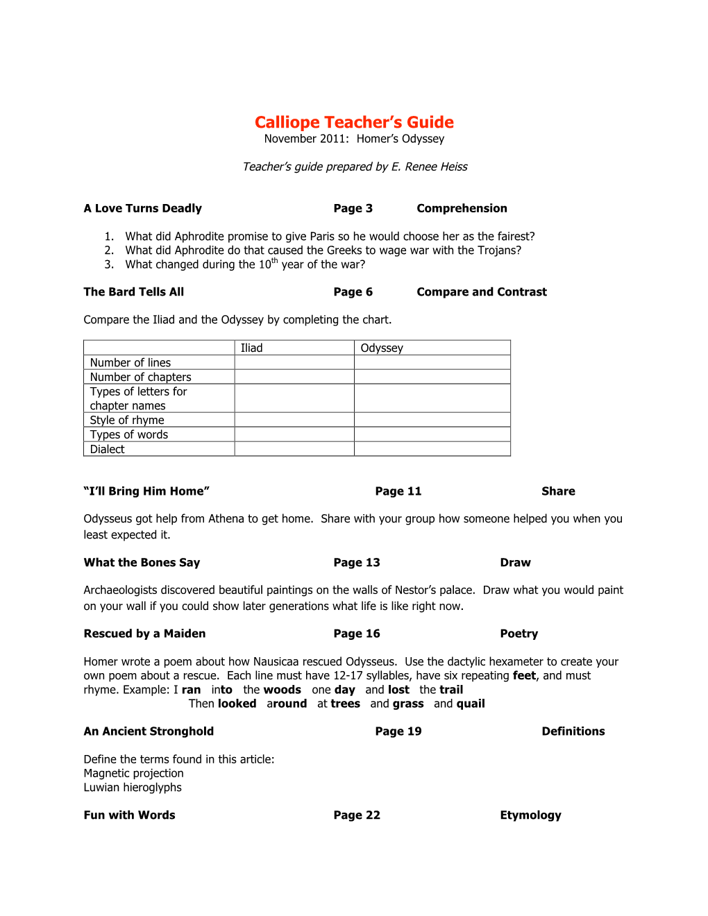 Calliope Teacher's Guide