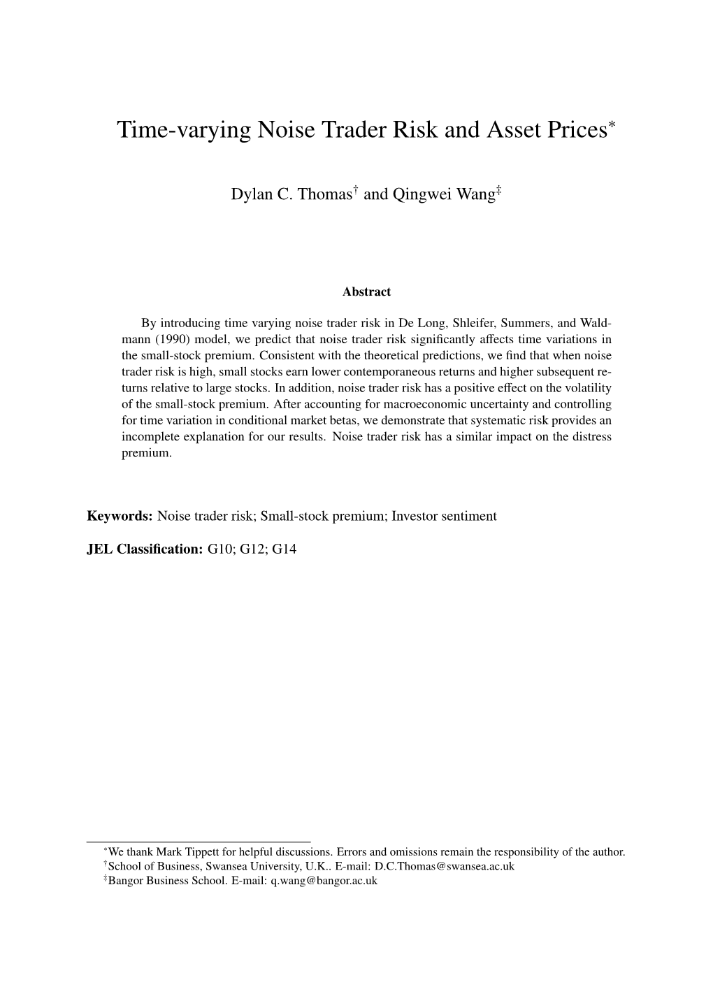 Time-Varying Noise Trader Risk and Asset Prices∗