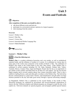 Unit 3 Events and Festivals