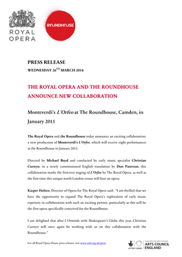 The Royal Opera and the Roundhouse Announce New Collaboration